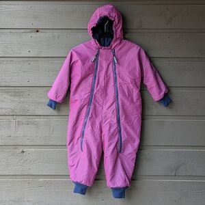 VTG 80s Eastern Mountain Sports Purple Polartec Insulated One Piece Snowsuit 3/4
